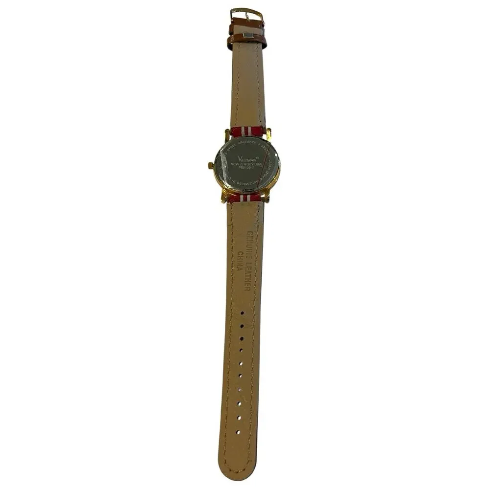 Unisex VALDAWN American Flag Patriotic 4th of July Gold Tone Watch, 33mm Leather